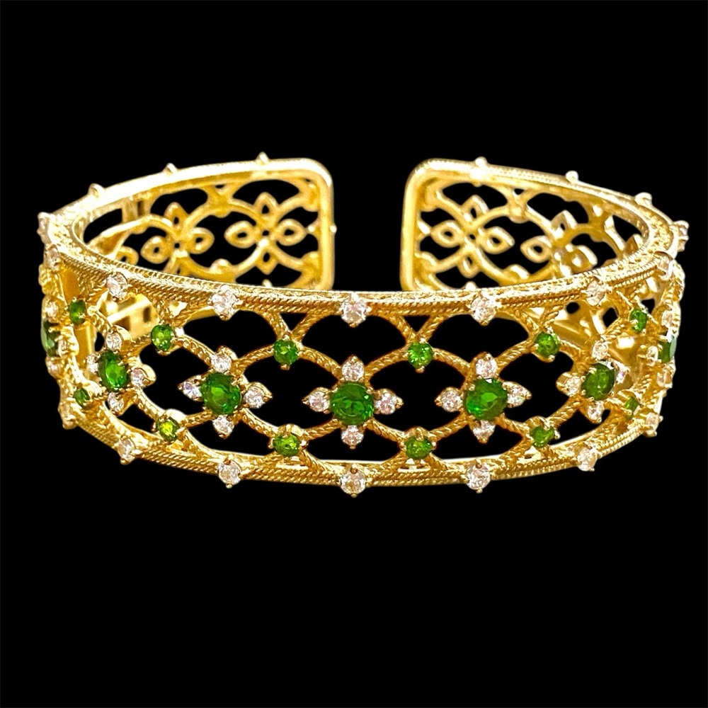 Judith Ripka sterling chrome diopside Gemstone Cuff Bracelet